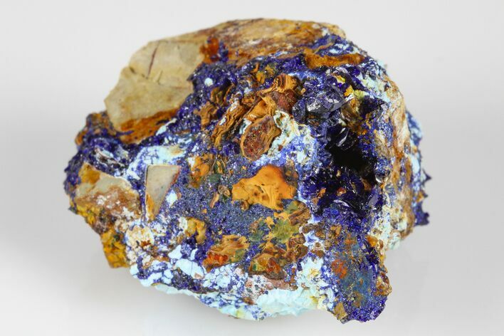 Sparkling Azurite Crystals on Chrysocolla - Laos #178123